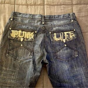 Blac Label “Punk Life” Relaxed Fit Blue Denim Jeans Y2K